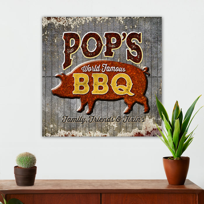 Kitchen Wall Decor - Pop's BBQ - Canvas Sign