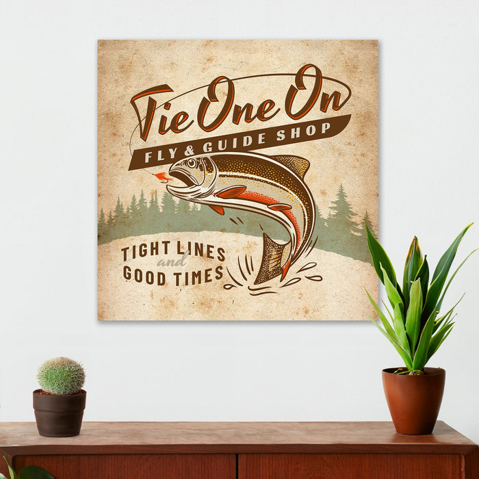 Fishing Wall Decor - Tie One On - Canvas Sign