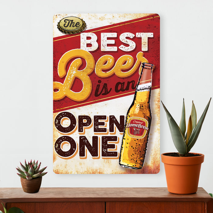 Man Cave Wall Decor - The Best Beer is an Open One - Metal Sign