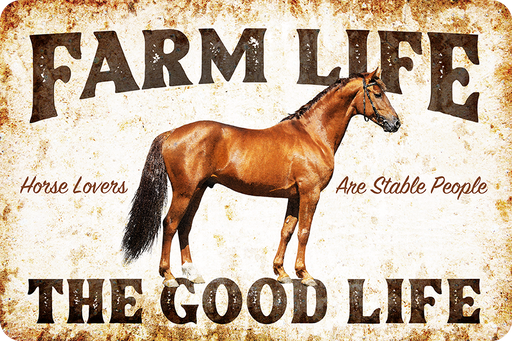 Sunshine Corner's customizable, farm animal decor that says, "Farm life The Good Life - Horse Lovers are stable people".