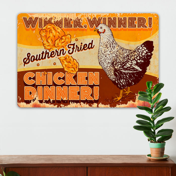 Farmhouse Kitchen Wall Decor - Winner Winner Chicken Dinner - Metal Sign