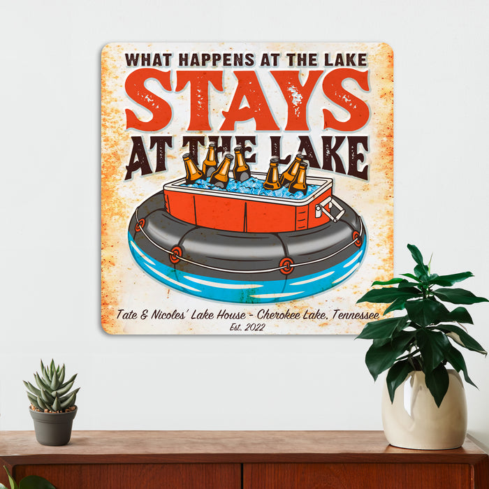 Lakehouse Wall Decor - What Happens at the Lake, Stays At The Lake - Metal Sign