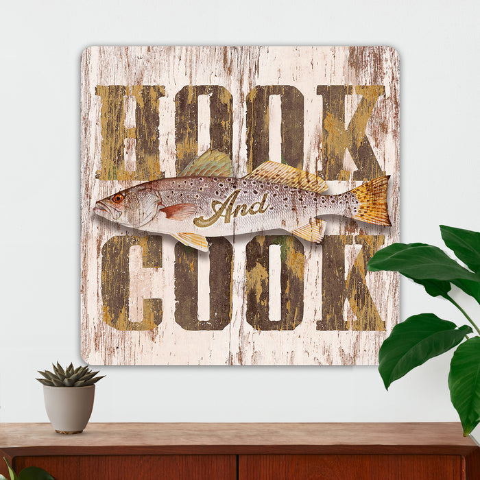 Fishing Wall Decor - Hook & Cook (Trout) - Metal Sign