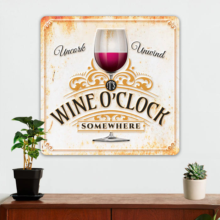 Wine Wall Decor - It's Wine O'Clock Somewhere - Metal Sign