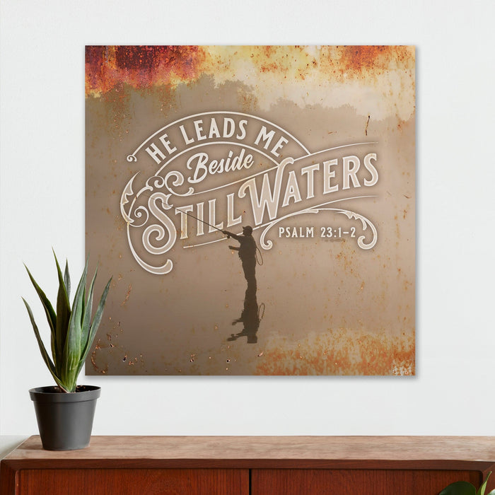 Christian Wall Decor - He Leads Me Beside Still Waters - Canvas Sign