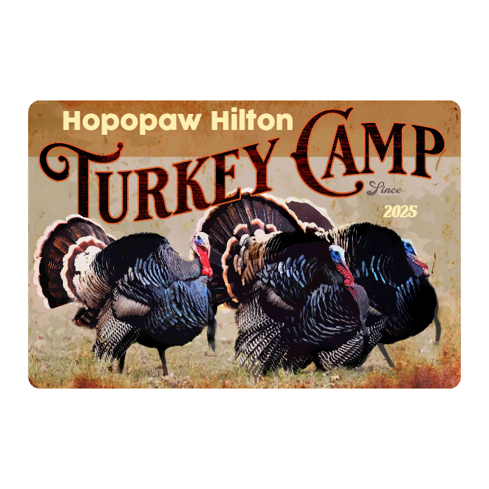 Hunting Wall Decor - Headed To Turkey Camp - Metal Sign