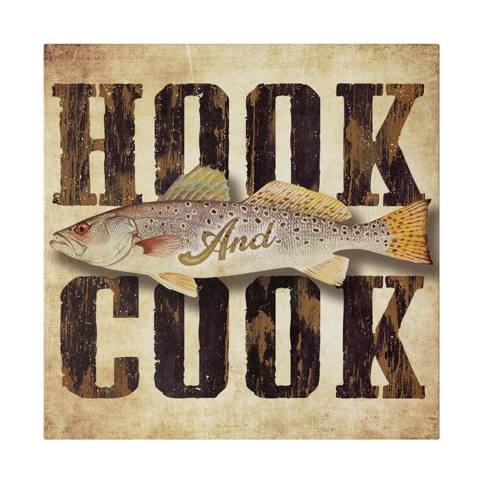 Fishing Wall Decor - Hook & Cook  (Trout)  - Canvas Sign