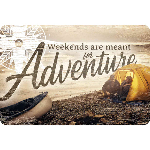 Sunshine Corner's, customizable rv and camping decor that says, "Weekends are meant for adventure".