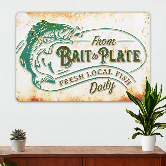 Fishing Wall Decor - Bait to Plate - Bass - Metal Sign
