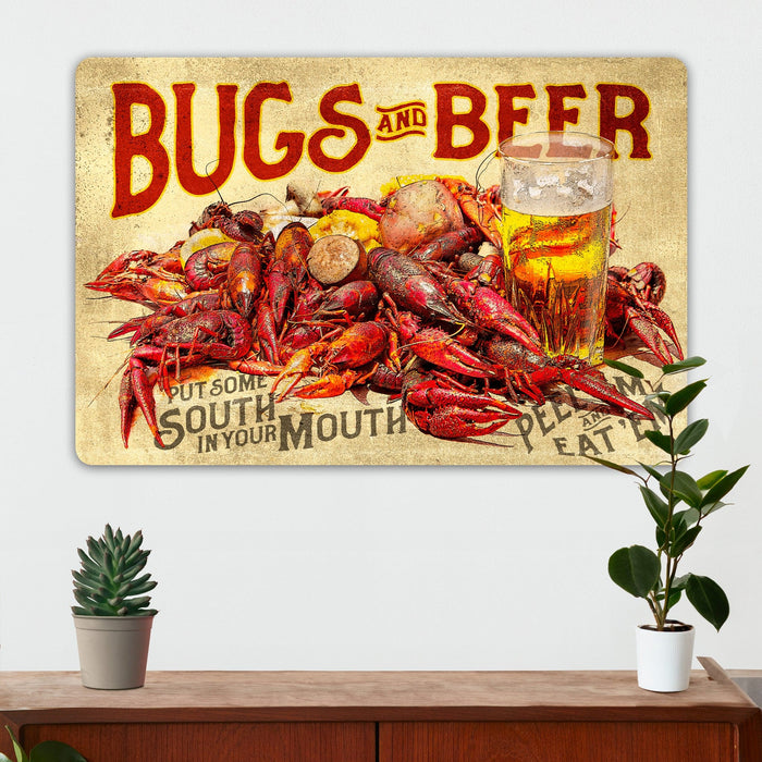 Kitchen Wall Decor - Bugs & Beer - Metal Sign