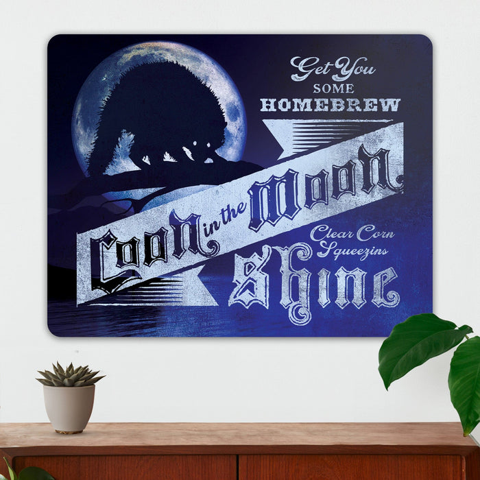 Man Cave Wall Decor - Coon in the Moon - Metal Sign