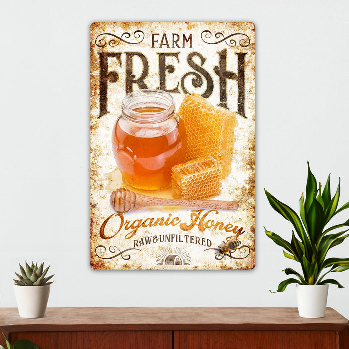 Farm Fresh Honey - Farmhouse Kitchen Wall Decor - Metal Sign