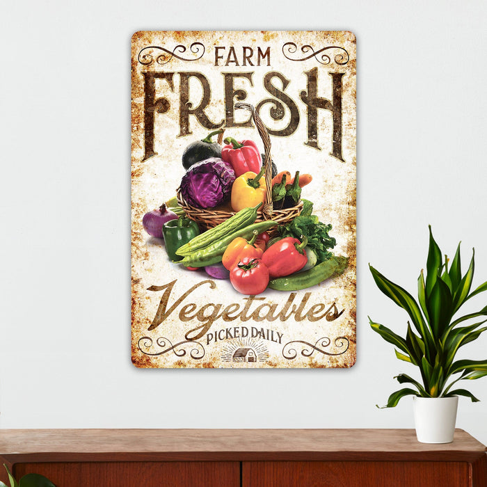Farm Fresh Vegetables - Farmhouse Kitchen Wall Decor - Metal Sign