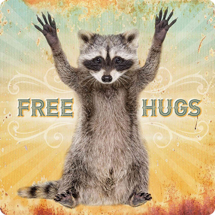 Sunshine Corner's customizable, raccoon decor that says, "Free Hugs".