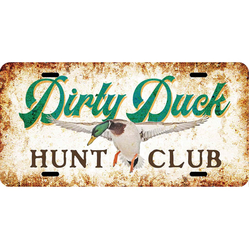 Sunshine Corner's customizable, duck hunting license plate that says, "Dirty Duck Hunt Club".