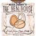 Personalized example of Sunshine Corner's, customizable hen house sign that says, "Miss Jenny's The hen house - Farm fresh eggs daily - Birmingham, Alabama - Est. 2020".