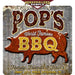 Personalized example of Sunshine Corner's, customizable bbq sign that says, "Pop's World Famous BBQ - Family, Friends, & Fixin's - Jimmy Lee's Porch - Dyersburg, TN - Est. 1936".