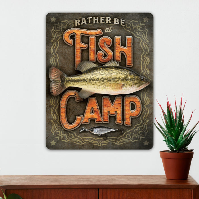 Fishing Wall Decor - Rather be at Fish Camp - Metal Sign