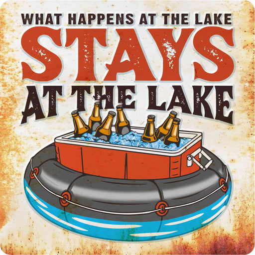 Sunshine Corner's, customizable lake house wall decor that says, "What Happens at the lake, stays at the lake".