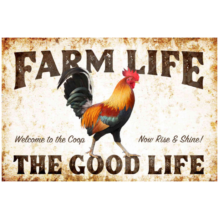 Farm Life - Rooster (Red) - Farmhouse Wall Decor - Metal Sign