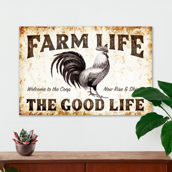 Farmhouse Wall Decor - Farm Life (Rooster) - Canvas Sign