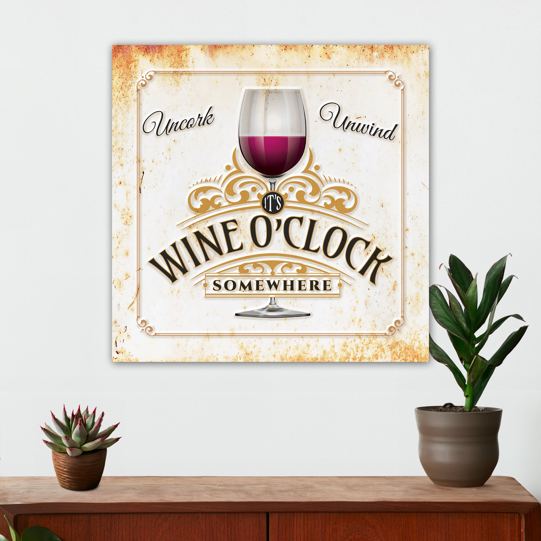 Wine Wall Decor - Wine O' Clock - Canvas Sign