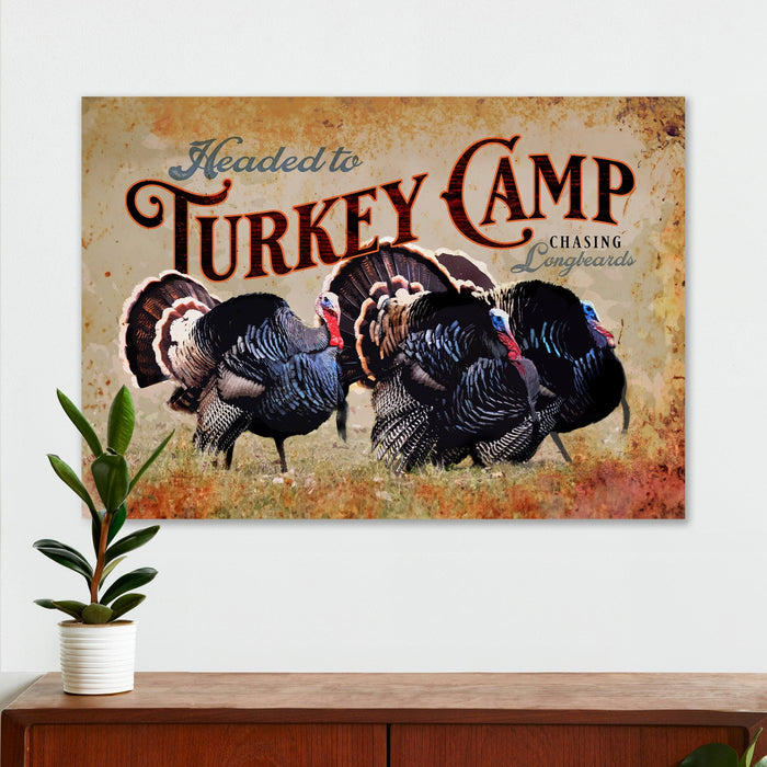Hunting Wall Decor - Headed To Turkey Camp - Canvas Sign