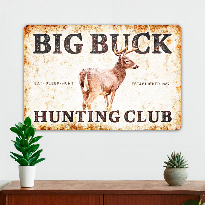 Hunting Wall Decor - Big Buck Hunting Club - Metal Sign