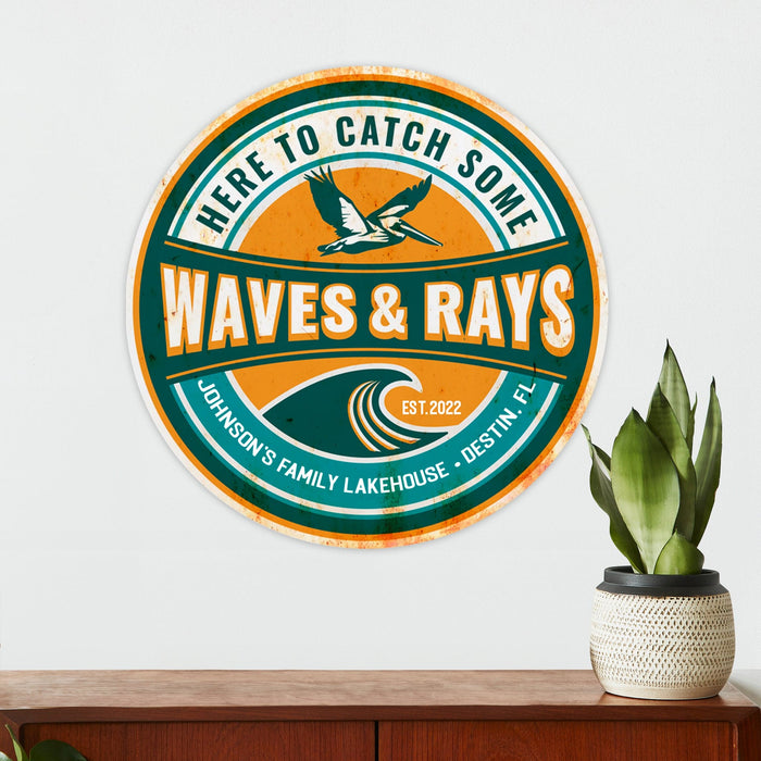 Beach House Wall Decor - Catch Some Waves and Rays - Metal Sign