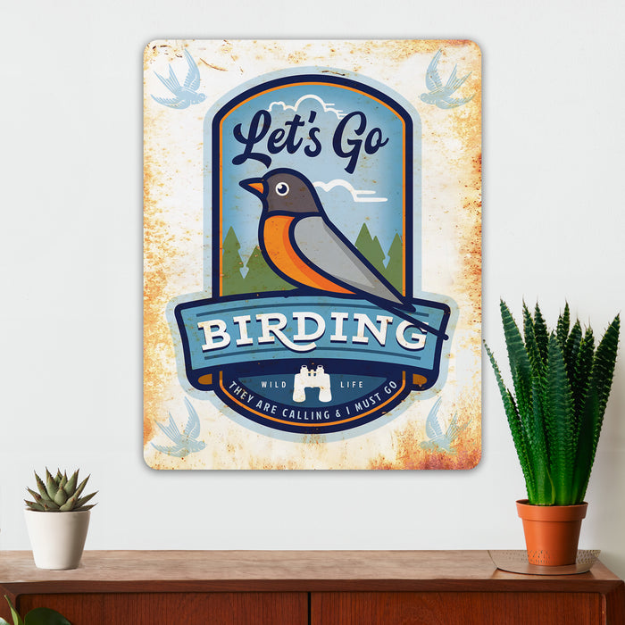 Wildlife Wall Decor - Let's Go Birding - Metal Sign