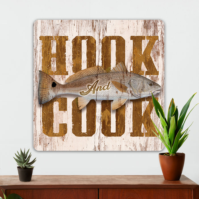 Fishing Wall Decor - Hook & Cook (Redfish) - Metal Sign