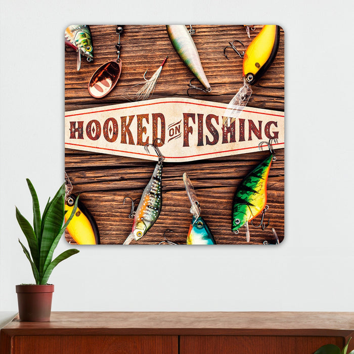 Fishing Wall Decor - Hooked on Fishing - Metal Sign