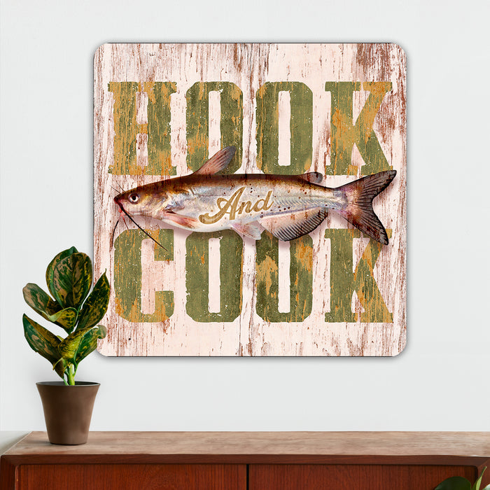 Fishing Wall Decor - Hook & Cook (Catfish) - Metal Sign