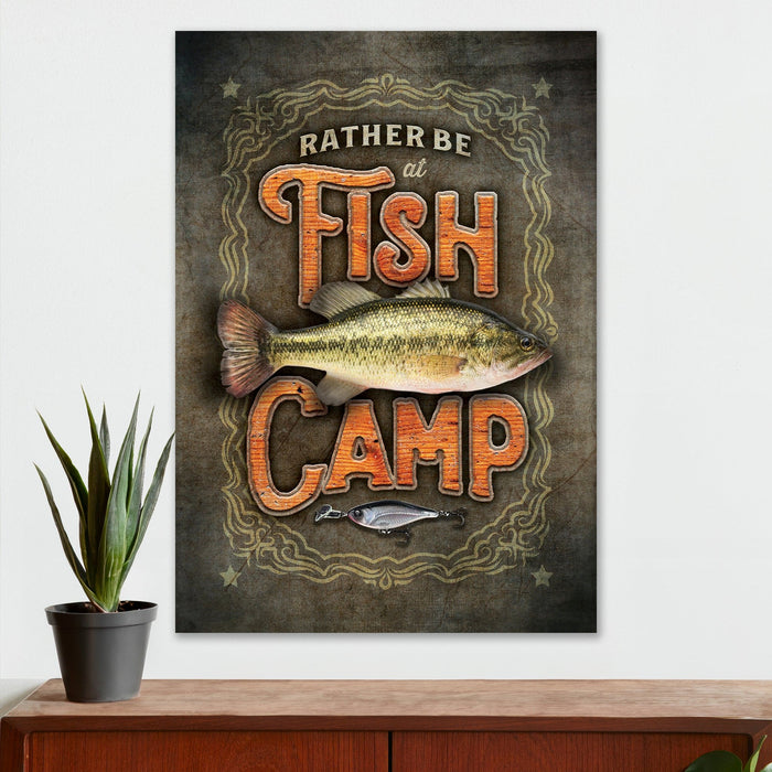 Fishing Wall Decor - Rather Be at Fish Camp - Canvas Sign