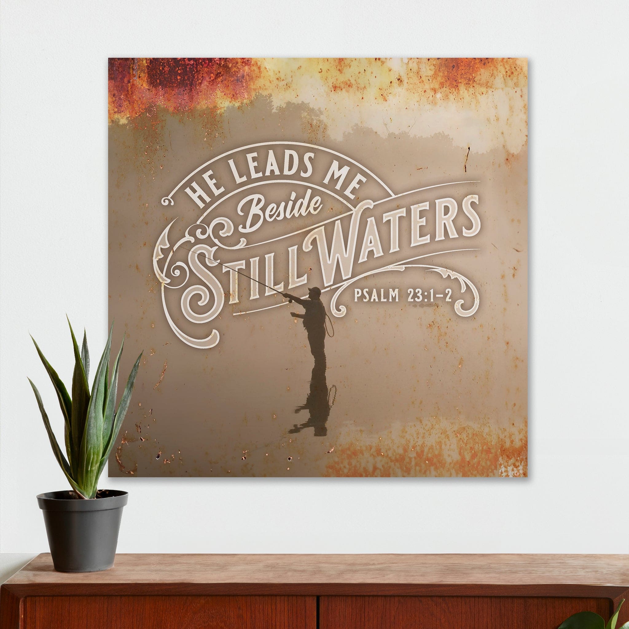 Christian Wall Decor - He Leads Me Beside Still Waters - Canvas Sign