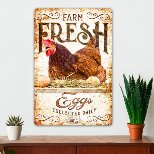 Cartello Gallina 'Uova Fresche' In Metallo 10x40 Cm - Decorazione Rustica Per Fattoria E Cucina