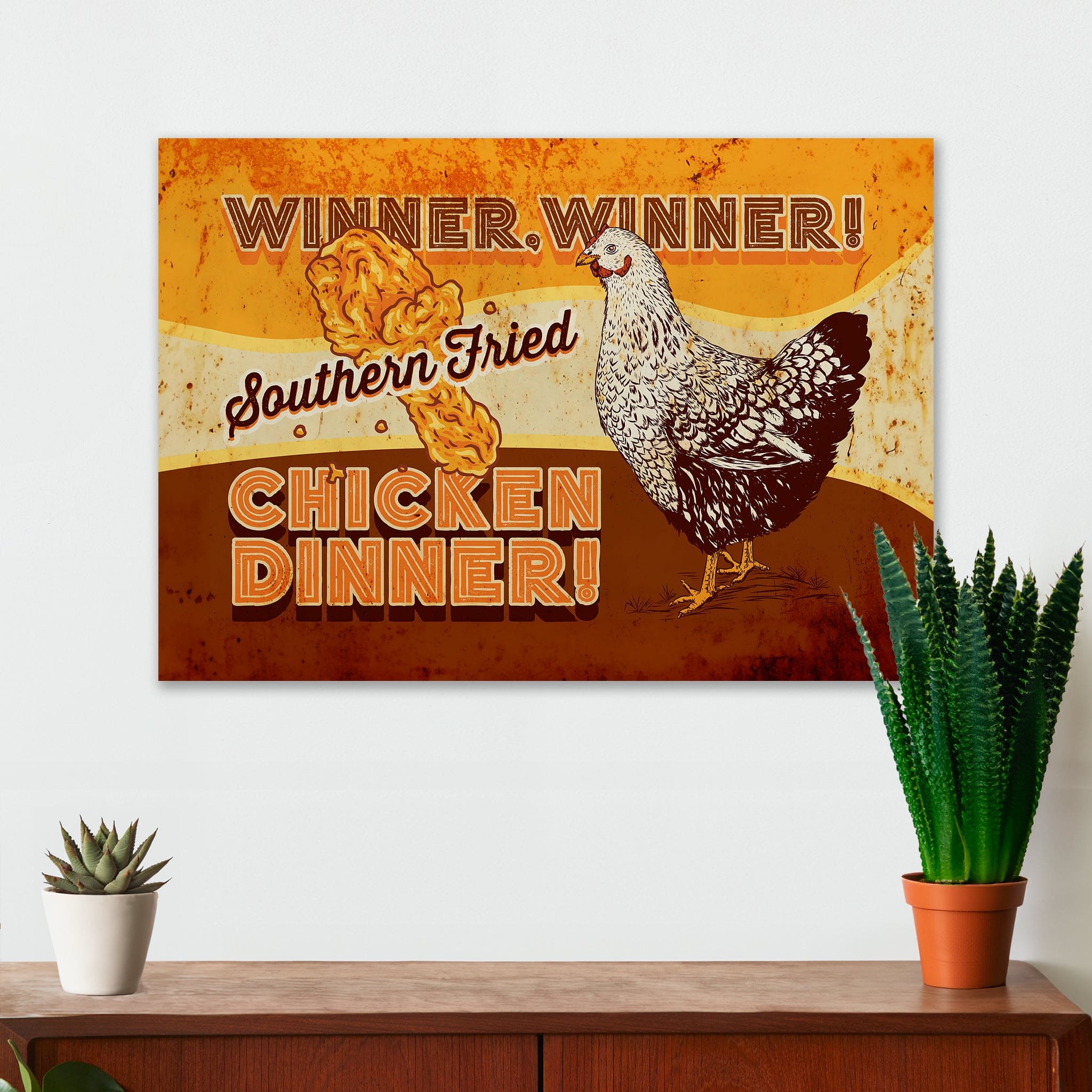 Farmhouse Kitchen Wall Decor - Winner Winner Chicken Dinner - Canvas Sign