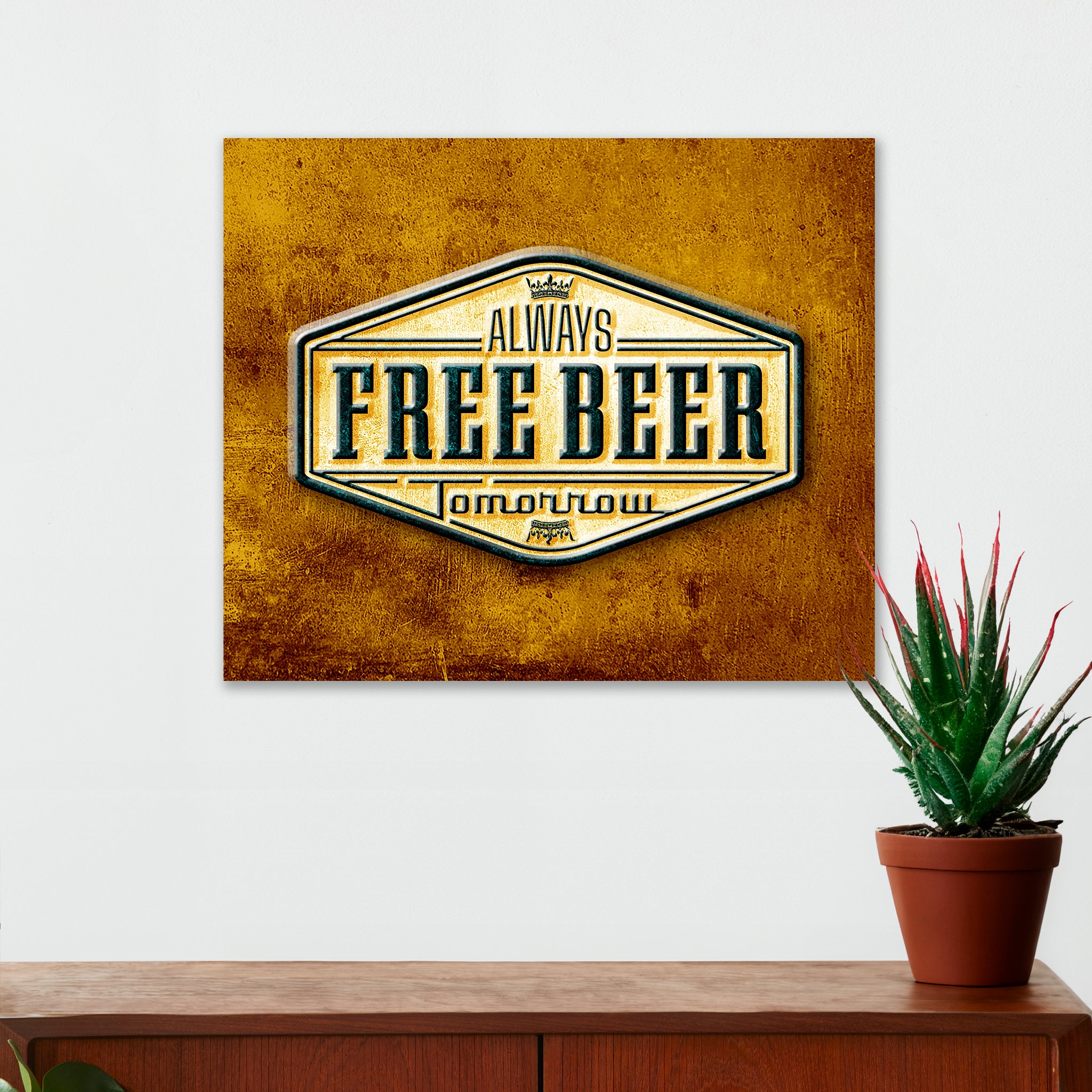 Man Cave Wall Decor - Always Free Beer Tomorrow - Canvas Sign