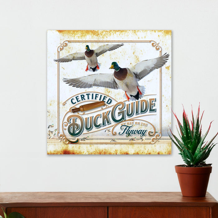 Hunting Wall Decor - Certified Duck Guide - Canvas Sign