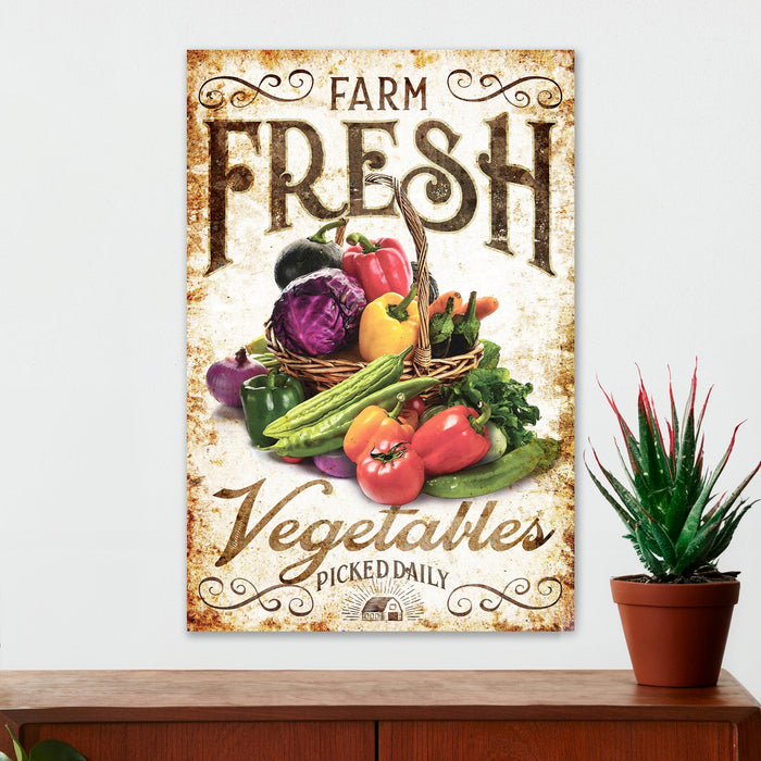 Farmhouse Kitchen Wall Decor - Farm Fresh (Vegetables) - Canvas Sign