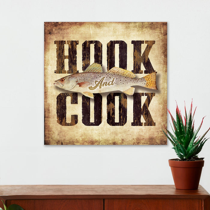 Fishing Wall Decor - Hook & Cook  (Trout)  - Canvas Sign
