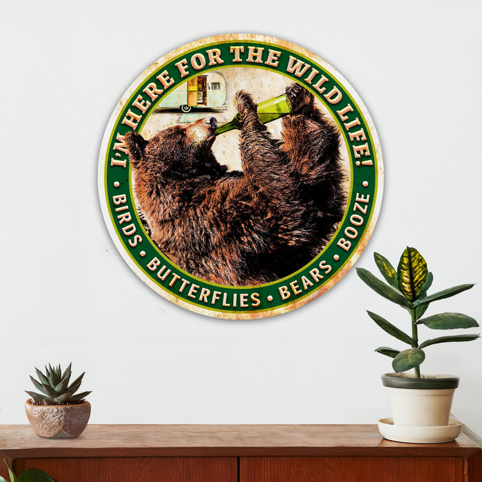 Wildlife Wall Decor - Wild Life Bear Booze - Metal Sign