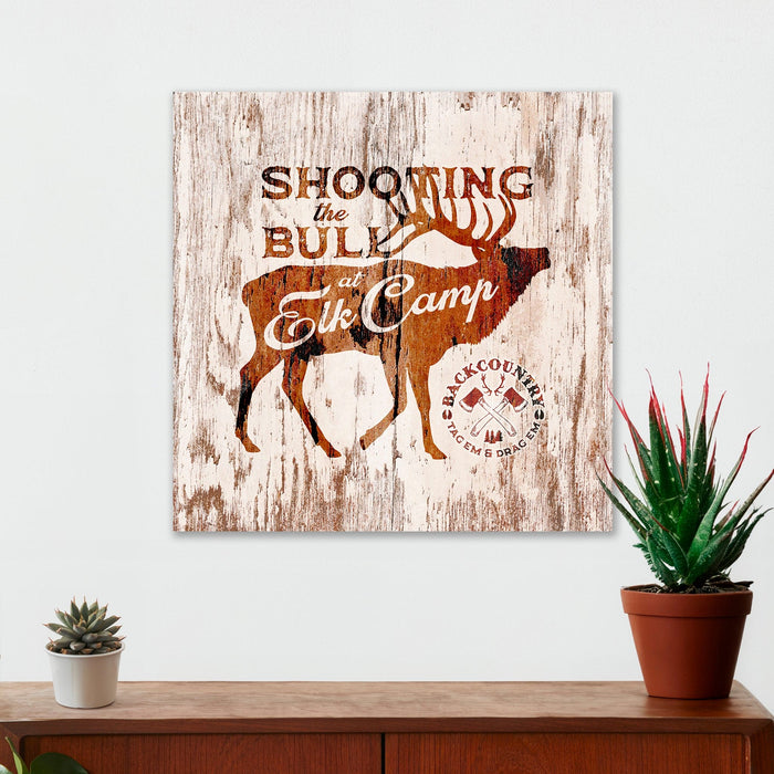Hunting Wall Decor - Shooting the Bull at Elk Camp - Canvas Sign
