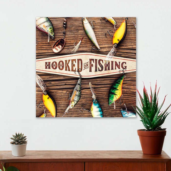Fishing Wall Decor - Hooked on Fishing - Canvas Sign