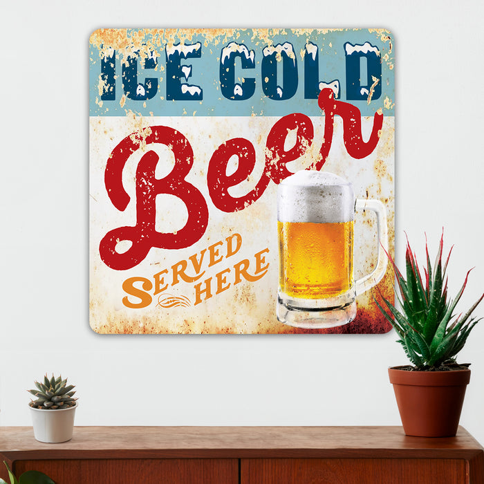 Man Cave Wall Decor - Ice Cold Beer Served Here - Metal Sign