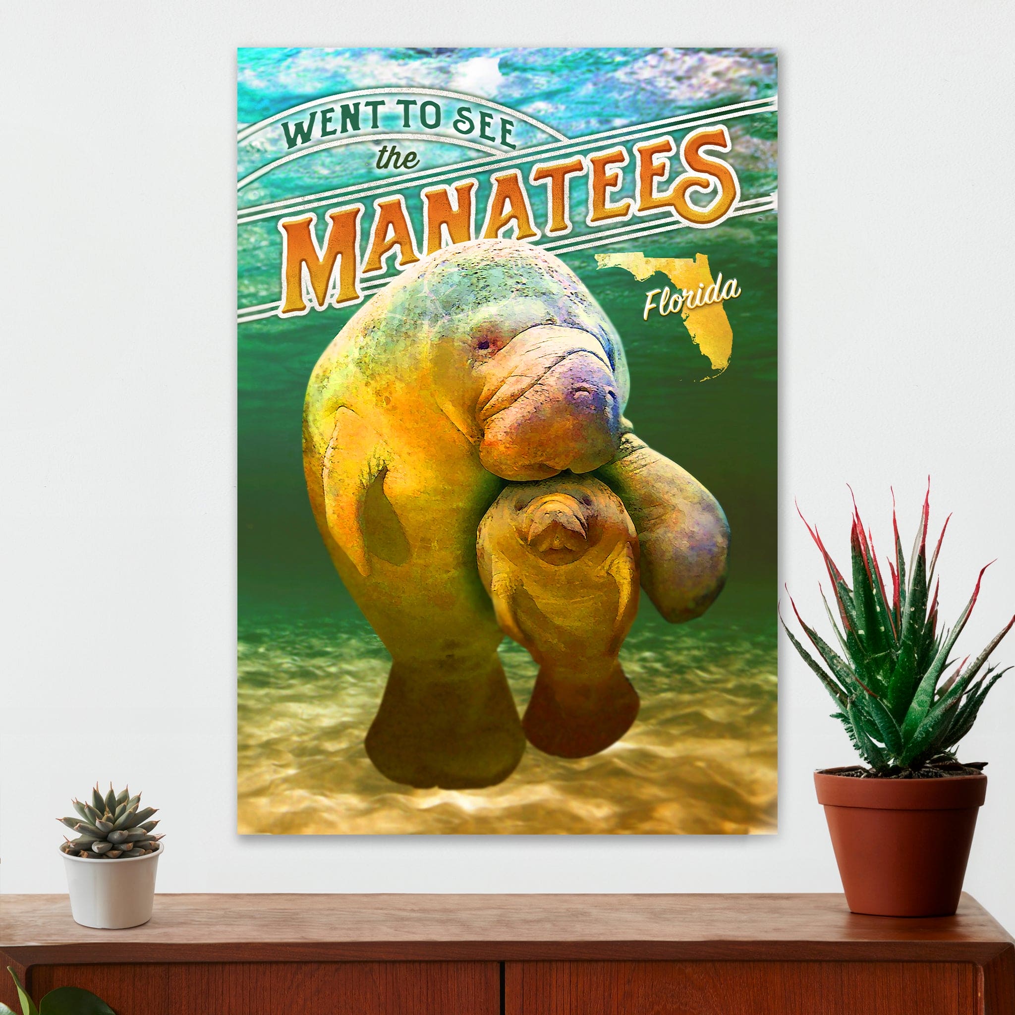 Wildlife Wall Decor - Went to See the Manatees - Canvas Sign