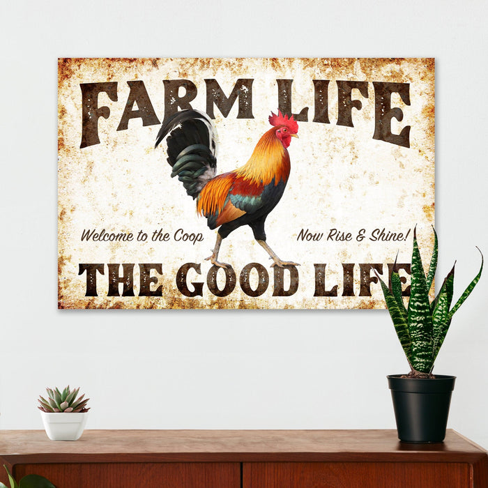 Farmhouse Wall Decor - Farm Life - Rooster (Color) - Canvas Sign