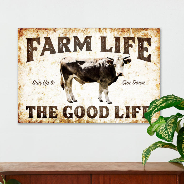 Farmhouse Wall Decor - Farm Life  (Bull) - Canvas Sign