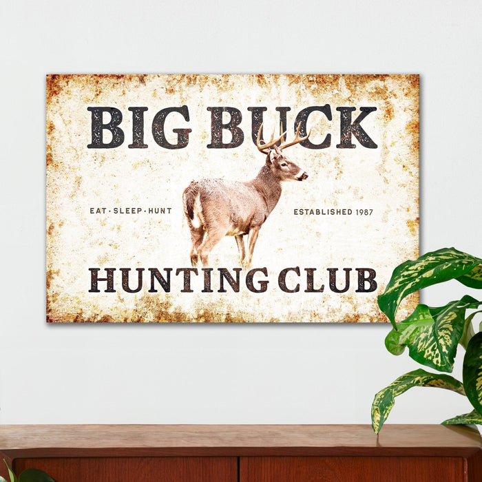 Hunting Wall Decor - Big Buck Hunting Club - Canvas Sign