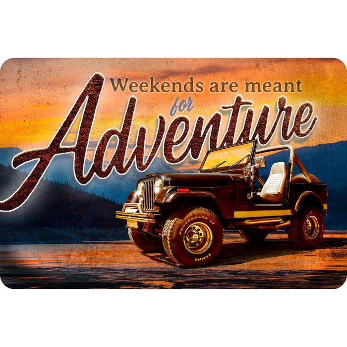 Sunshine Corner's, customizable rv and jeep decor that says, "Weekends are meant for adventure".